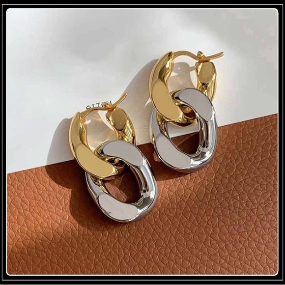 New 925 Sterling Gold & Silver Knot Hook Hoop Earrings - Picture 2 of 6